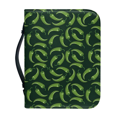 Green Chili Peppers Pattern Print Leather Bible Cover