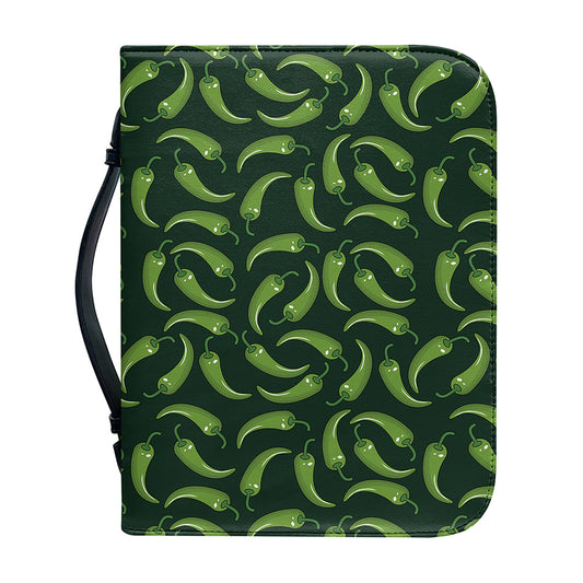Green Chili Peppers Pattern Print Leather Bible Cover