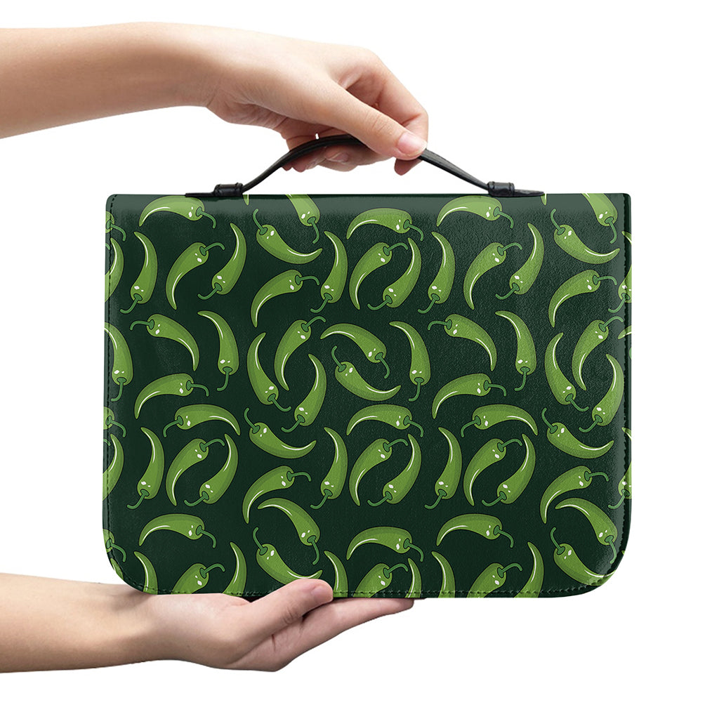 Green Chili Peppers Pattern Print Leather Bible Cover