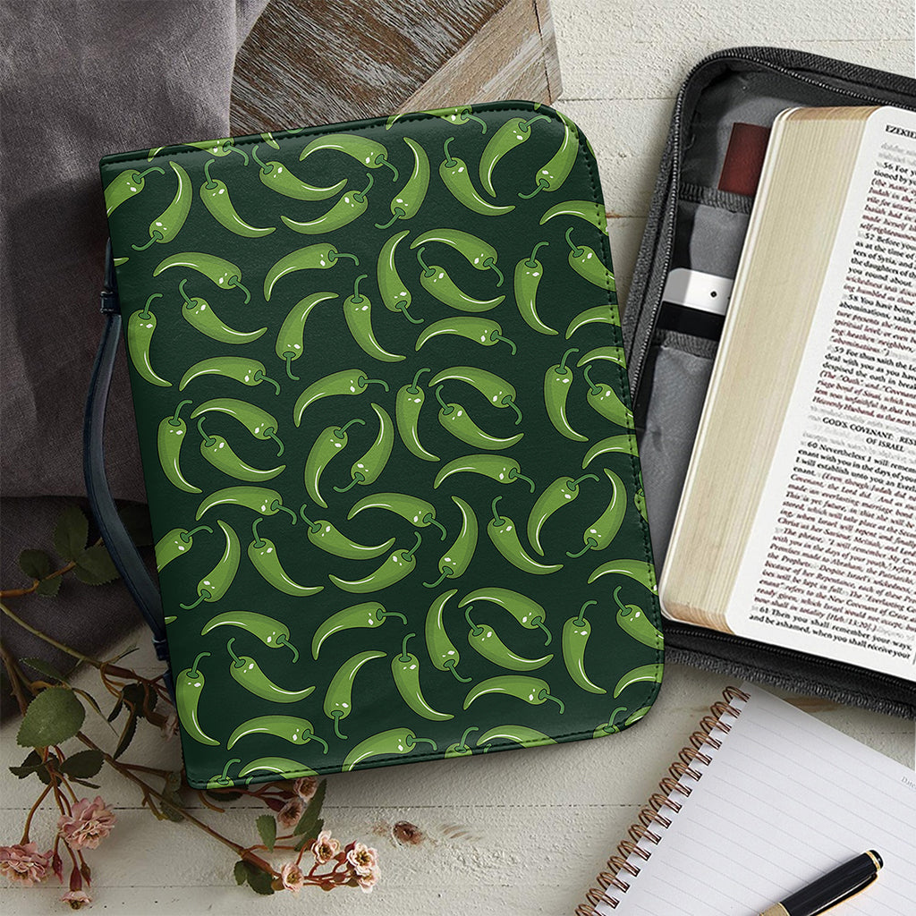 Green Chili Peppers Pattern Print Leather Bible Cover