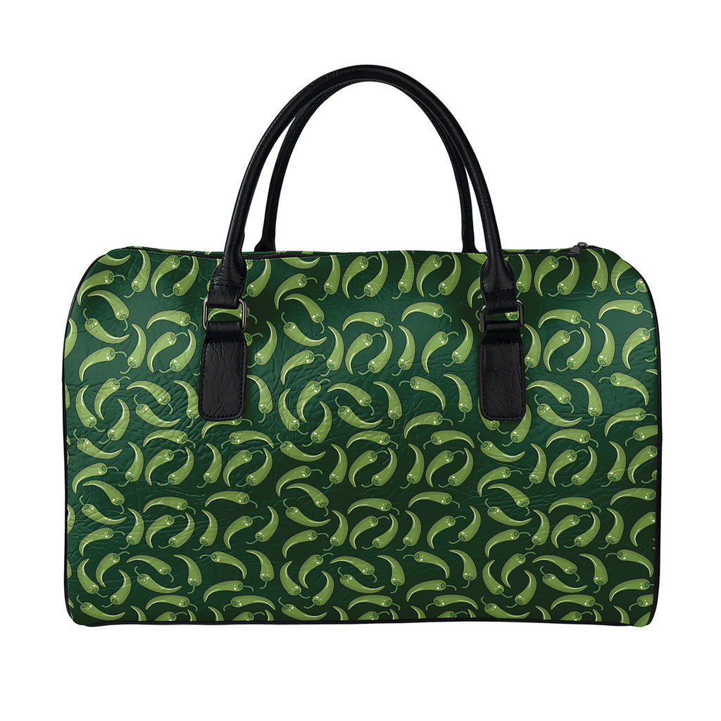 Green Chili Peppers Pattern Print Leather Duffle Bag