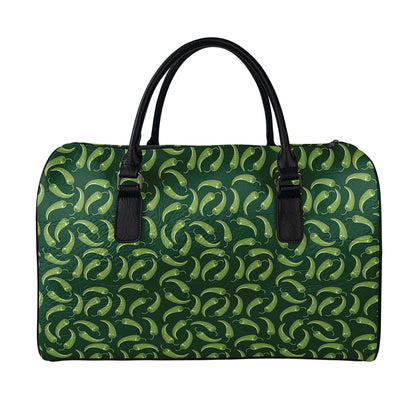 Green Chili Peppers Pattern Print Leather Duffle Bag