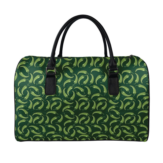 Green Chili Peppers Pattern Print Leather Duffle Bag
