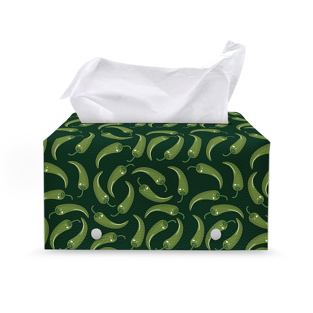 Green Chili Peppers Pattern Print Leather Tissue Box Cover