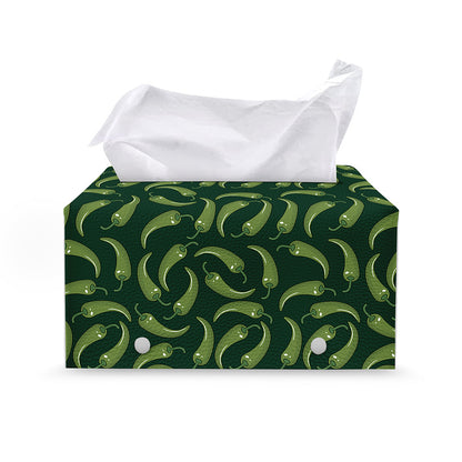 Green Chili Peppers Pattern Print Leather Tissue Box Cover