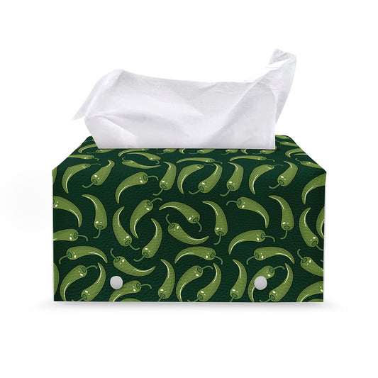 Green Chili Peppers Pattern Print Leather Tissue Box Cover