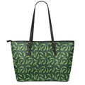 Green Chili Peppers Pattern Print Leather Tote Bag With Zipper