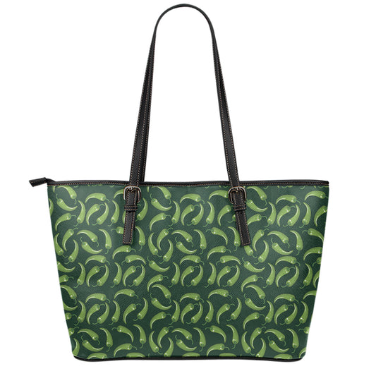 Green Chili Peppers Pattern Print Leather Tote Bag