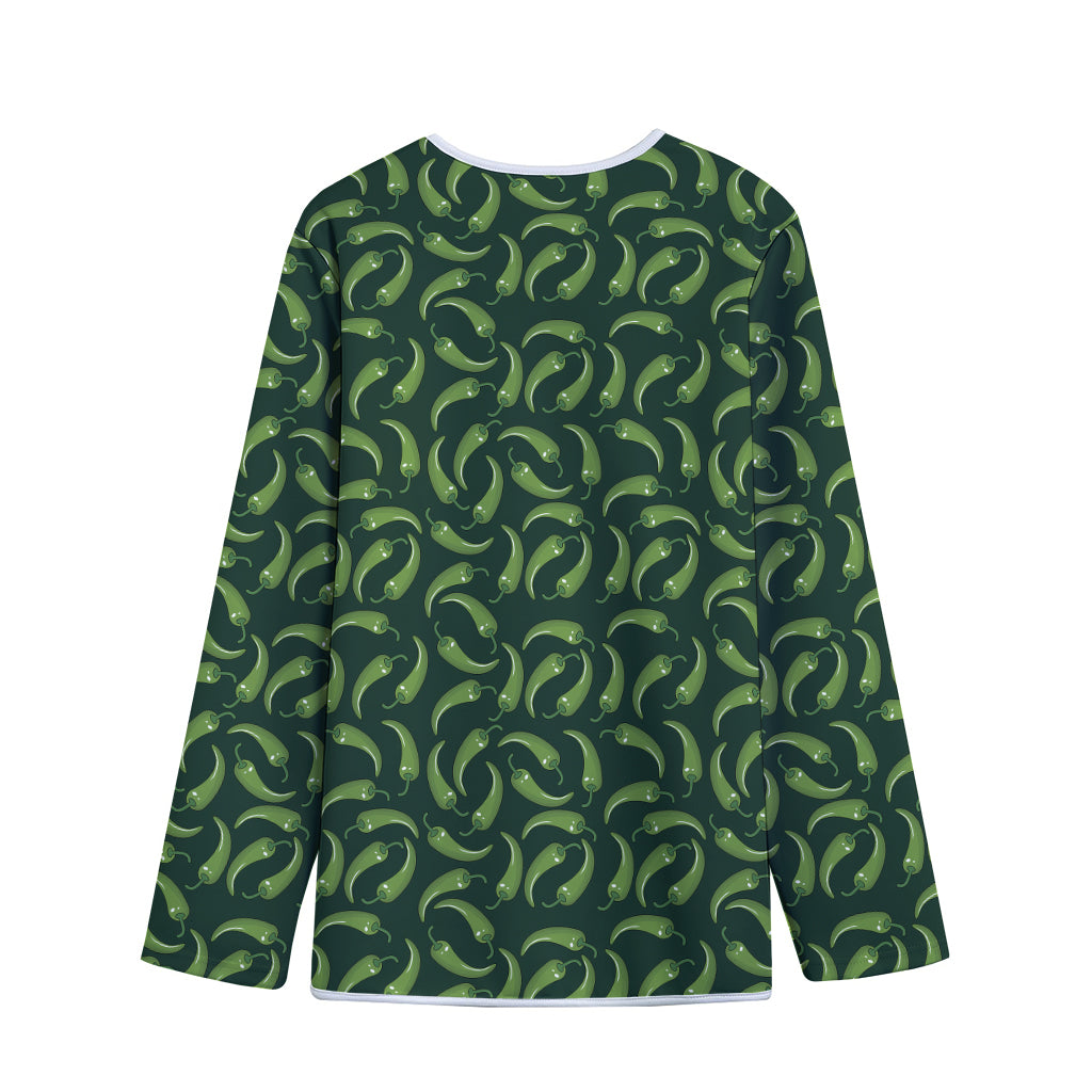 Green Chili Peppers Pattern Print Long Sleeve Short Coat