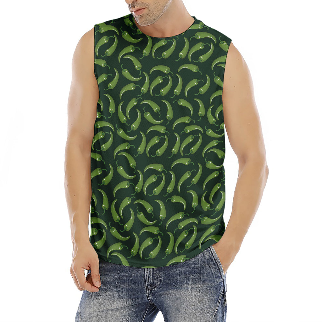 Green Chili Peppers Pattern Print Men's Fitness Tank Top