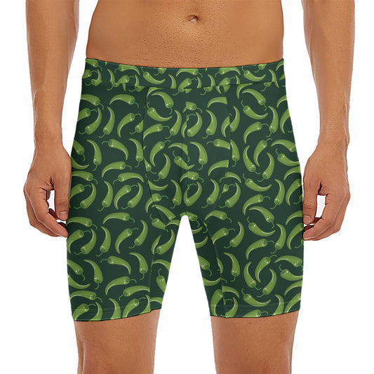 Green Chili Peppers Pattern Print Men's Long Boxer Briefs