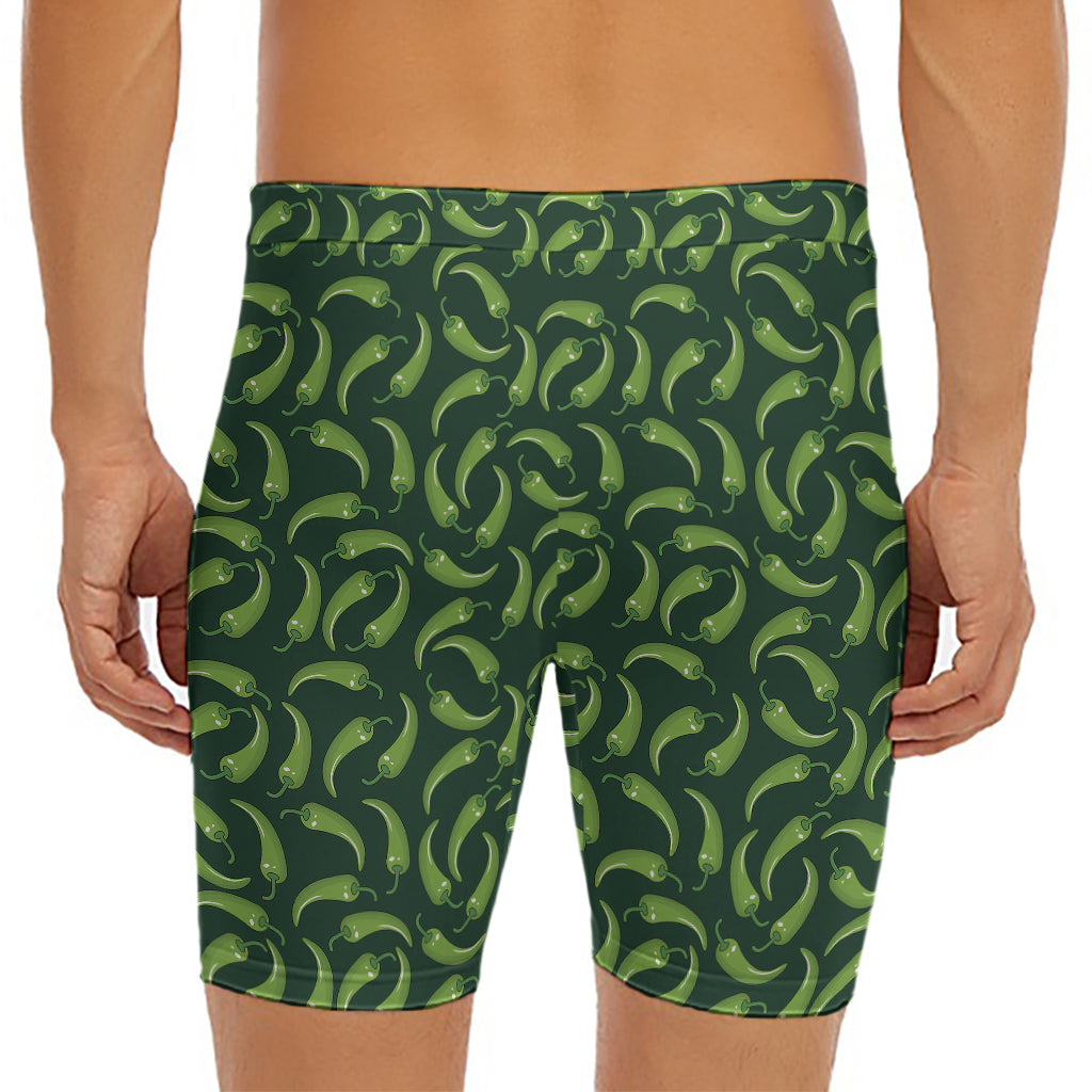 Green Chili Peppers Pattern Print Men's Long Boxer Briefs