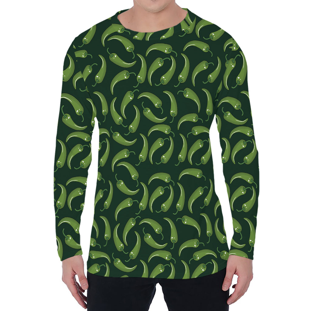 Green Chili Peppers Pattern Print Men's Long Sleeve T-Shirt