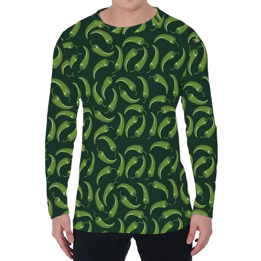 Green Chili Peppers Pattern Print Men's Long Sleeve T-Shirt