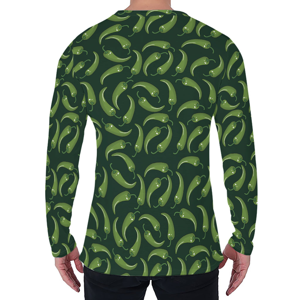 Green Chili Peppers Pattern Print Men's Long Sleeve T-Shirt
