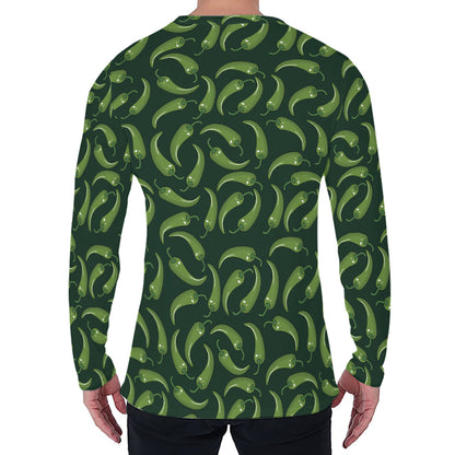 Green Chili Peppers Pattern Print Men's Long Sleeve T-Shirt
