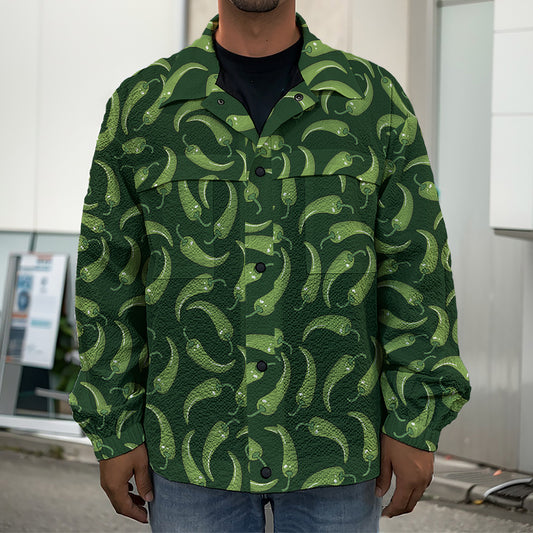 Green Chili Peppers Pattern Print Men's Shirt Jacket