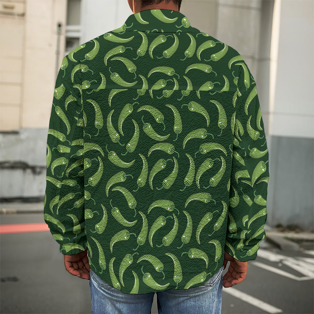 Green Chili Peppers Pattern Print Men's Shirt Jacket