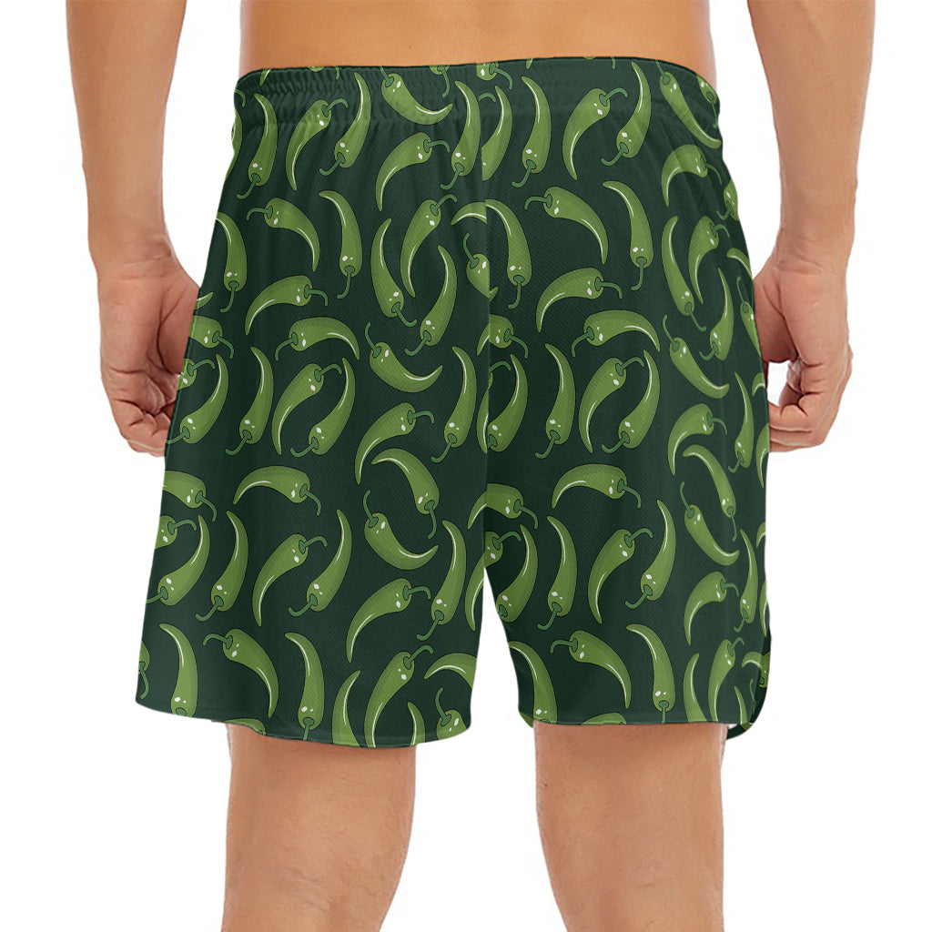 Green Chili Peppers Pattern Print Men's Split Running Shorts