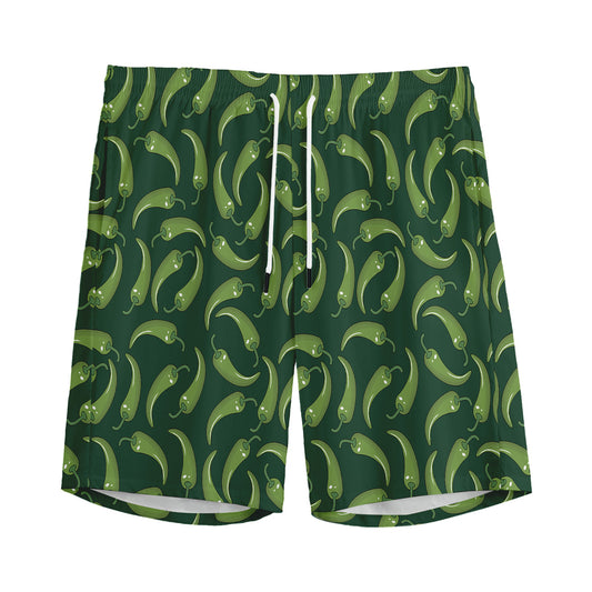 Green Chili Peppers Pattern Print Men's Sports Shorts