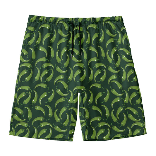 Green Chili Peppers Pattern Print Men's Swim Trunks