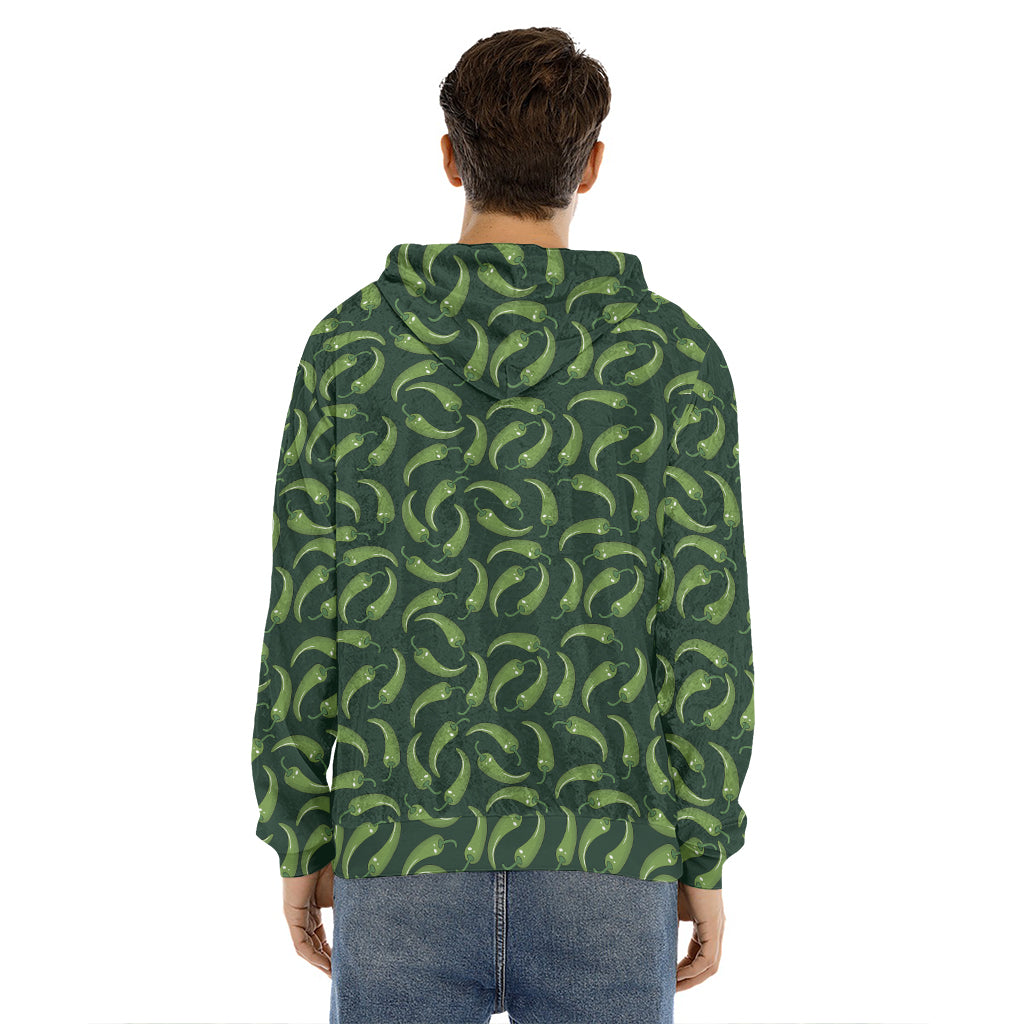 Green Chili Peppers Pattern Print Men's Velvet Pullover Hoodie