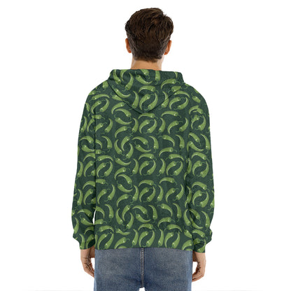 Green Chili Peppers Pattern Print Men's Velvet Pullover Hoodie