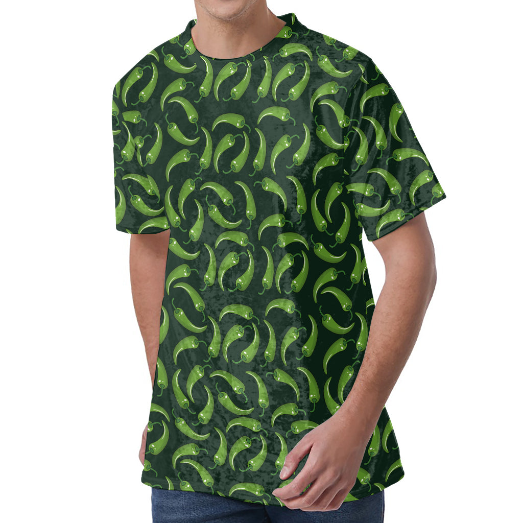 Green Chili Peppers Pattern Print Men's Velvet T-Shirt