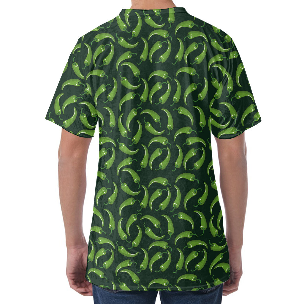 Green Chili Peppers Pattern Print Men's Velvet T-Shirt