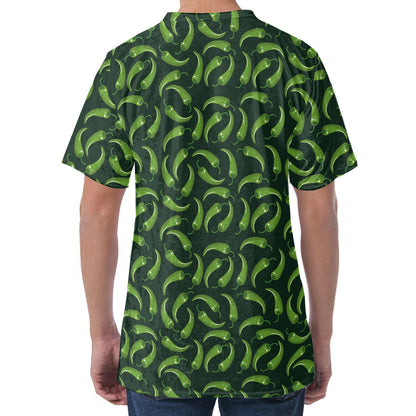 Green Chili Peppers Pattern Print Men's Velvet T-Shirt