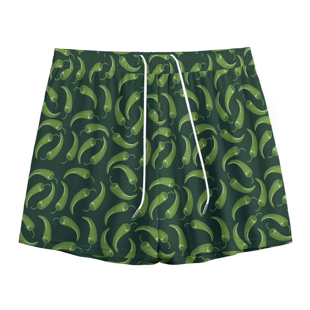 Green Chili Peppers Pattern Print Mesh Shorts