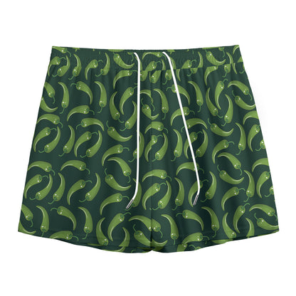 Green Chili Peppers Pattern Print Mesh Shorts