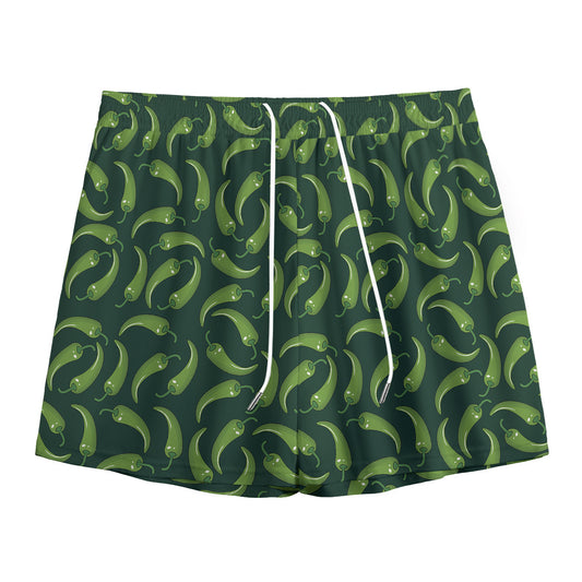 Green Chili Peppers Pattern Print Mesh Shorts