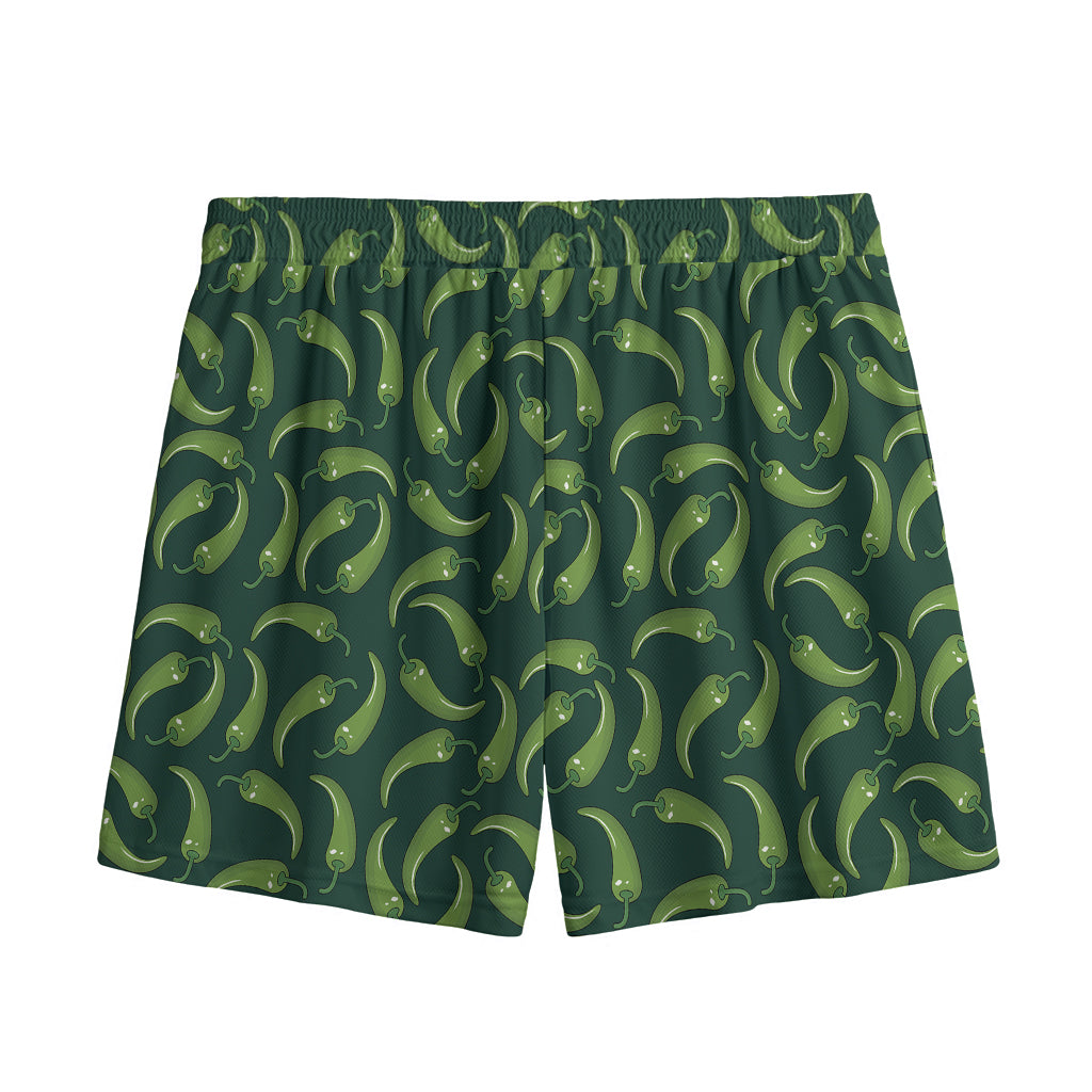 Green Chili Peppers Pattern Print Mesh Shorts