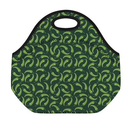 Green Chili Peppers Pattern Print Neoprene Lunch Bag
