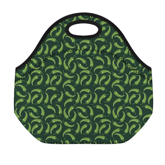 Green Chili Peppers Pattern Print Neoprene Lunch Bag