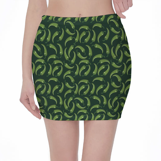Green Chili Peppers Pattern Print Pencil Mini Skirt
