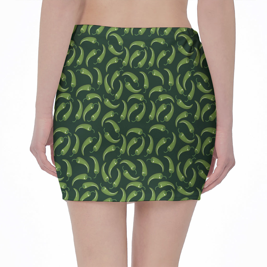 Green Chili Peppers Pattern Print Pencil Mini Skirt
