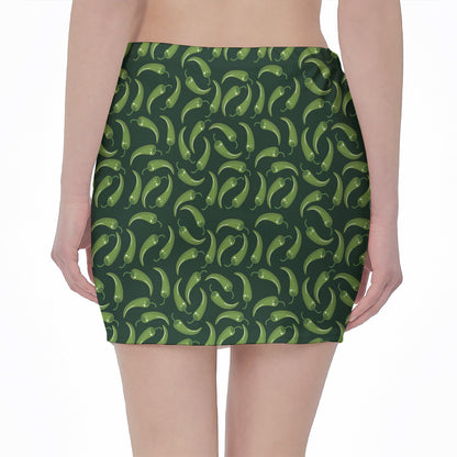 Green Chili Peppers Pattern Print Pencil Mini Skirt