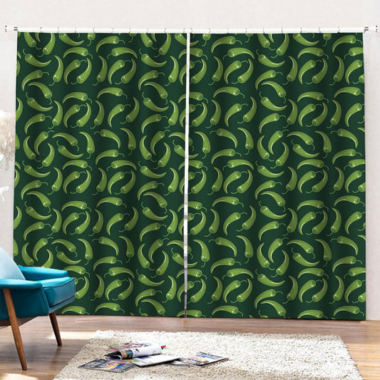Green Chili Peppers Pattern Print Pencil Pleat Curtains