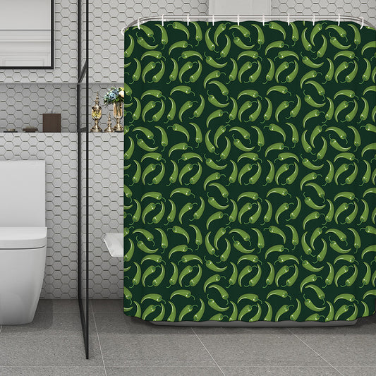 Green Chili Peppers Pattern Print Polyester Shower Curtain