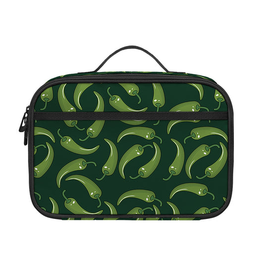 Green Chili Peppers Pattern Print Portable Lunch Bag