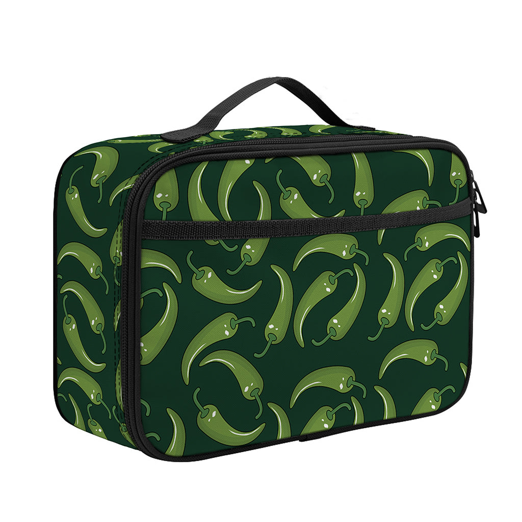 Green Chili Peppers Pattern Print Portable Lunch Bag