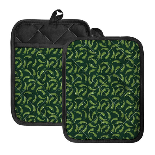 Green Chili Peppers Pattern Print Pot Holders With Pocket
