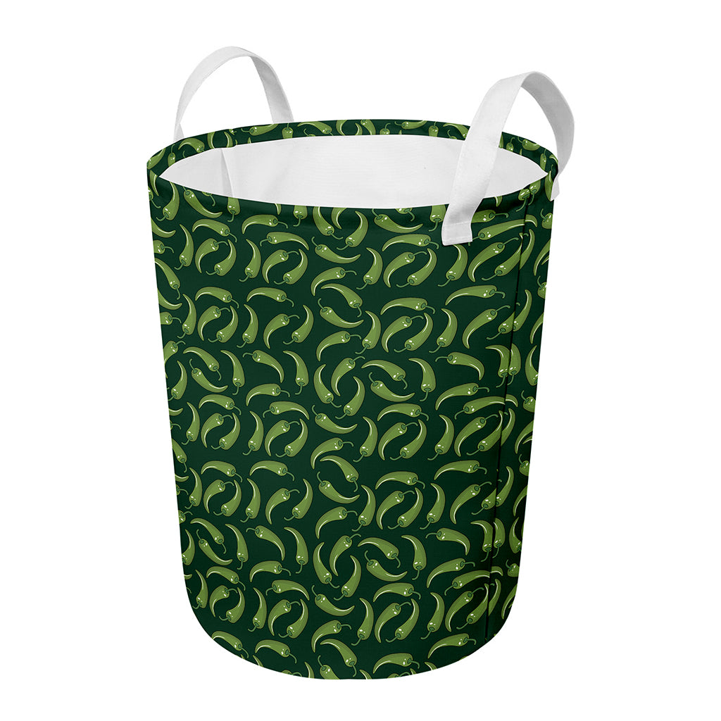 Green Chili Peppers Pattern Print Round Laundry Basket
