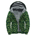Green Chili Peppers Pattern Print Sherpa Lined Zip Up Hoodie