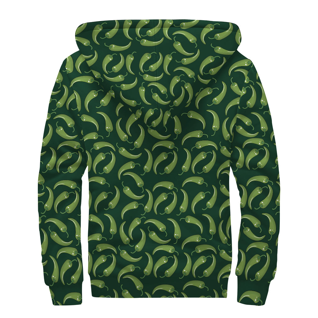 Green Chili Peppers Pattern Print Sherpa Lined Zip Up Hoodie