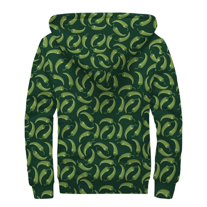 Green Chili Peppers Pattern Print Sherpa Lined Zip Up Hoodie