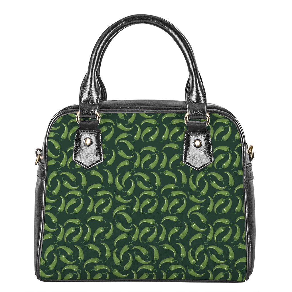 Green Chili Peppers Pattern Print Shoulder Handbag