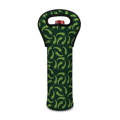 Green Chili Peppers Pattern Print Single Neoprene Wine Tote